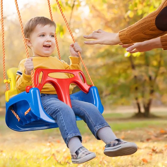 Babyschommel 3-in-1 - Verstelbare Tuinschommel voor Kinderen - Met Rugleuning en Veiligheidsbeugel - Blauw - Max. 40 kg