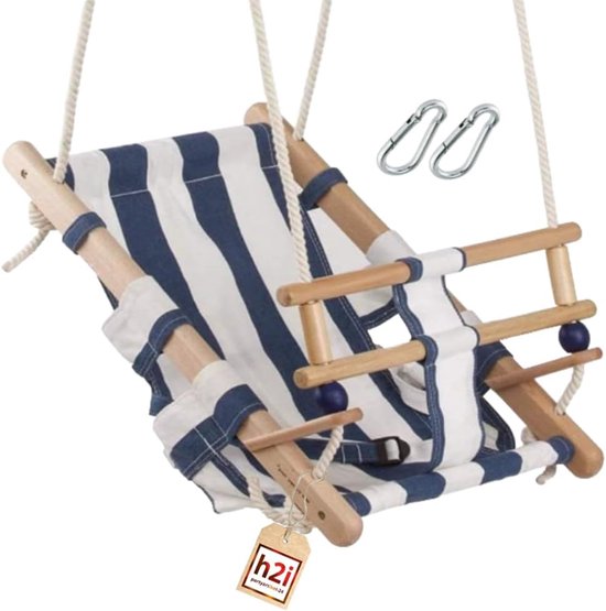 Babyschommel - Kinderschommel hangstoel - Buiten spelen - Weerbestendige stof - 30 x 35 x 45 cm - Blauw wit