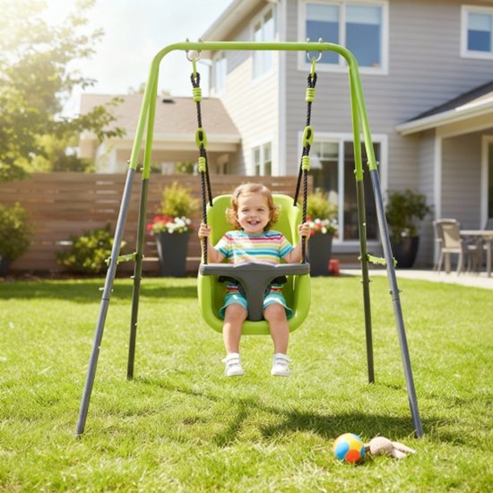 Babyschommel Outdoor Indoor -babyzitje-Kinderschommel met Metaalstandaard-Stabiel en veilig-Trapezschommel-Touwschommel-Buiten Kleurrijk Tuinspeelgoed van Merkloos