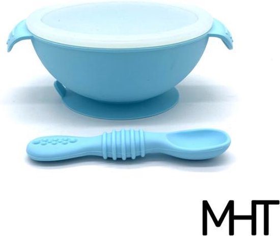 Babyservies - Blauw - Kom inclusief lepel - Bakje - Zuignap - Deksel - BPA vrij - Baby bord van $