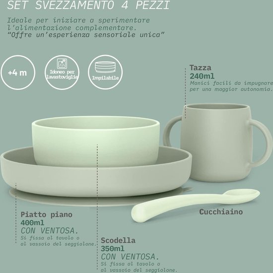 Babyservies van siliconen met robuuste zuignap in groen - kom bord beker lepel - 4 maanden - 350 ml 400 ml 240 ml van $