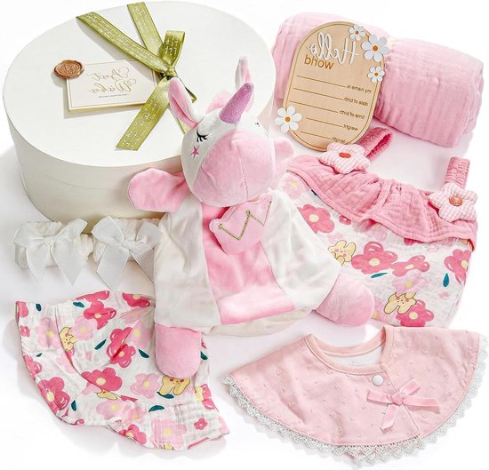 Babyshower Cadeauset - Kraamcadeau voor meisjes - Baby Verzorging - Compleet met 8 Delen - 33x27x12 cm - Roze