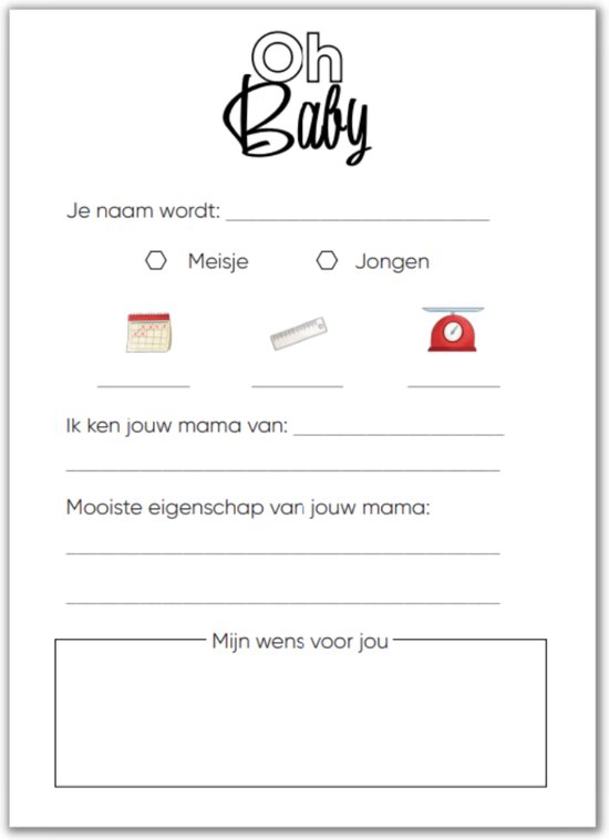 Babyshower invulkaart - 20 stuks van One+village