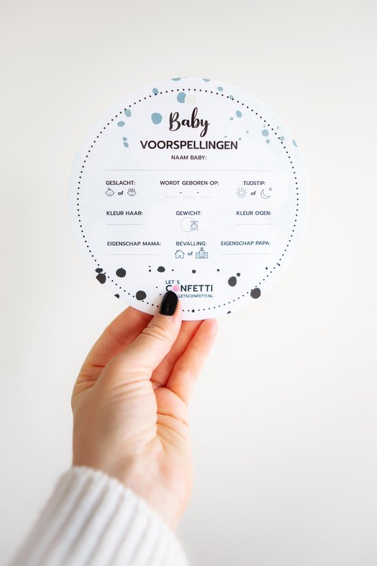 Babyshower invulkaart | GROEN | 15 stuks | ROND | voorspellingskaart | wenskaart | LET'S CONFETTI van LET'S CONFETTI