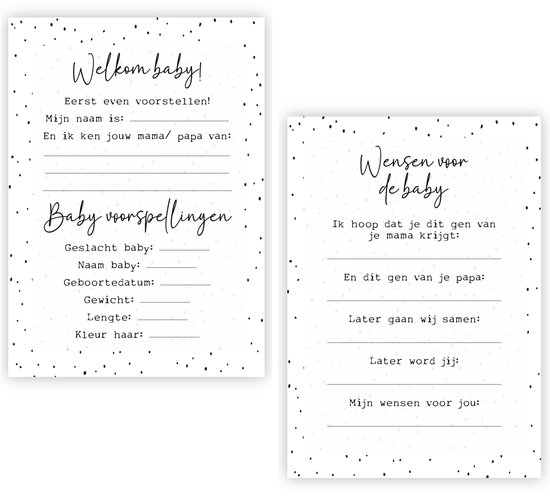 Babyshower Invulkaarten - 10 stuks - Babyshower voorspelkaarten - Kaartenset - A6 formaat | Wensjegeluk