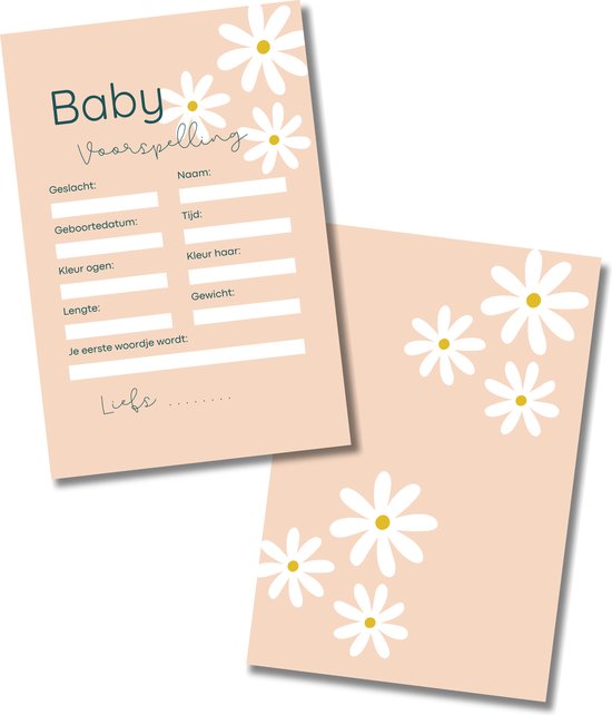 Babyshower Invulkaarten Madeliefjes - Babyshower Meisje - 20 stuks - A6 Formaat - Stevig Karton van Babyshower
