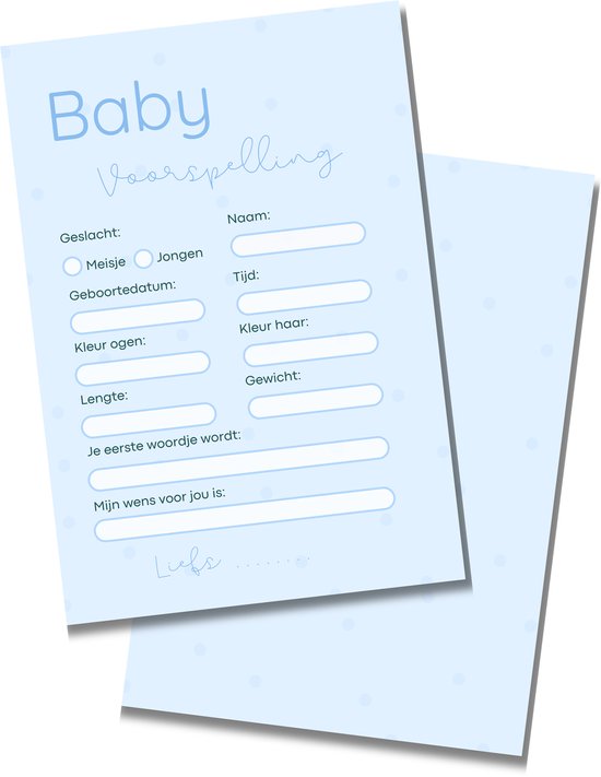 Babyshower Invulkaarten Stippen Blauw - Voorspelling - Babyshower Jongen - 20 stuks - A6 Formaat - Stevig Karton van Merkloos