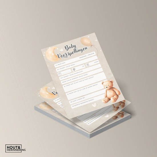 Babyshower Invulkaarten – Teddy Bear Babyshower Kaartjes A6 – Set van 20 – Unisex Vragenkaartjes van Merkloos