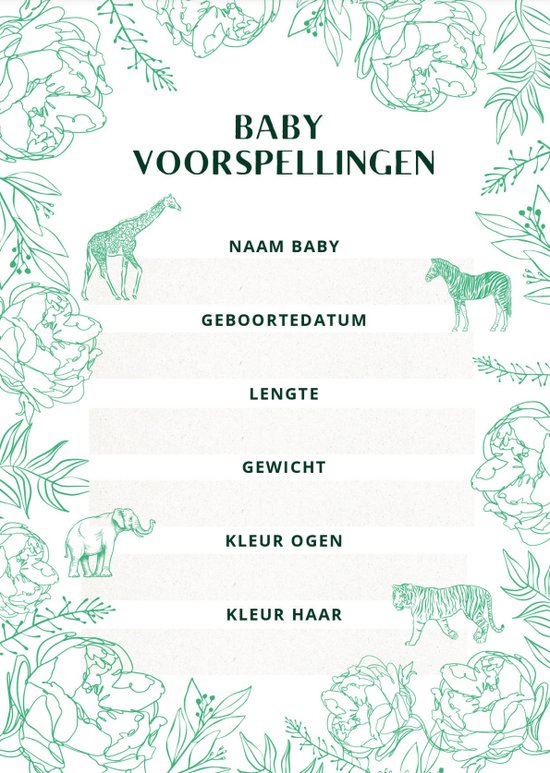 Babyshower invulkaarten - voorspellingskaarten - planten - dieren - 25 stuks van Merkloos