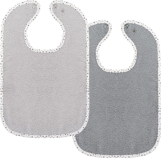 Babyslabbetjes, set van 2 slabbetjes met drukknop, 100% katoen, Oeko-Tex® standaard 100, in grootte verstelbaar, zeer absorberend, grijs (sterren), grijs van $