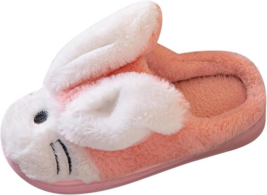 Babyslofjes - Konijn print - Thuis warm - Zachte voering - 12-18 maanden - Roze