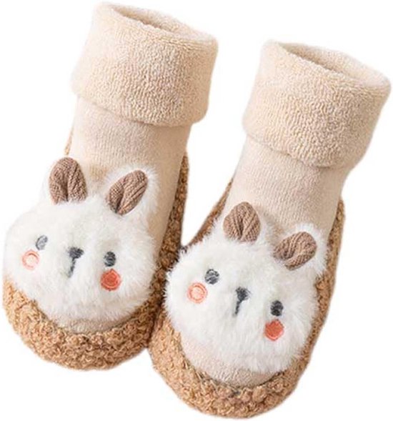 Babyslofjes Sokken - Peuters Schoentjes - Binnenhuis Gebruik - Antislip Zool - Maat 14 - Khaki