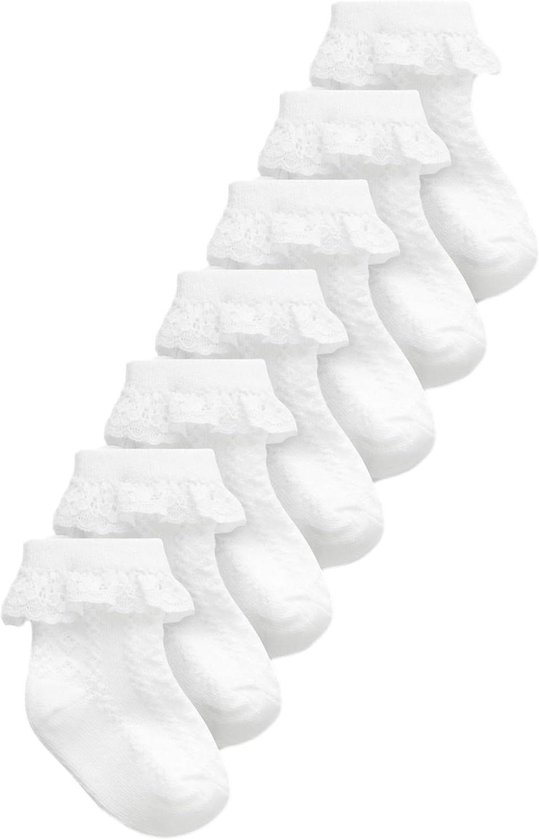 Babysokjes - Lace sokjes - Babykleding - Set van 7 - Newborn - Wit
