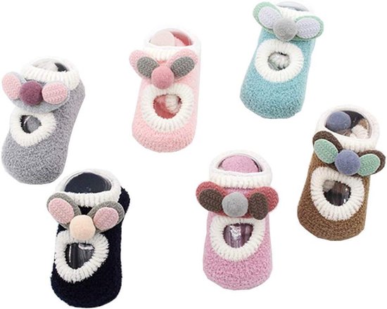 Babysokken 6 Pack - Antislip Sokjes - Warm & Veilig - Coral Fleece - 0-3 Jaar - Meerdere Kleuren