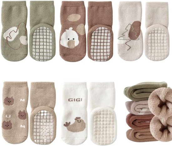 Babysokken - Antislip Sokjes - Warme Voetjes - Met Anti-slip Grip - 5 Paar - Multicolor