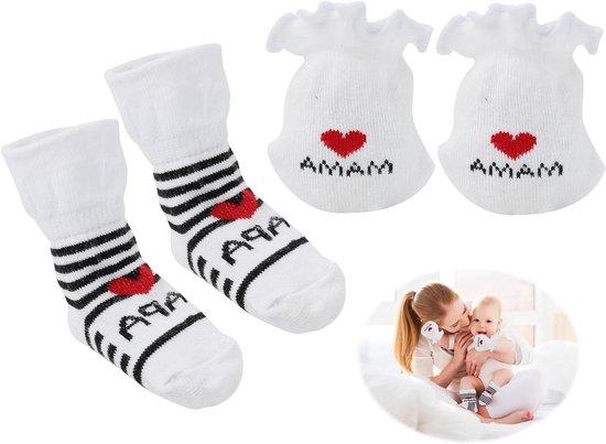 Babysokken en wanten - Babykleding set - Bescherming babyhuid - Zacht katoen - 0-6 maanden - Wit