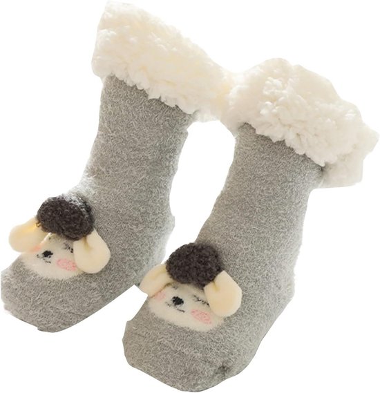 Babysokken - Huissokken - Winterse Warmte - Antislip zool - Lang model - Grijs