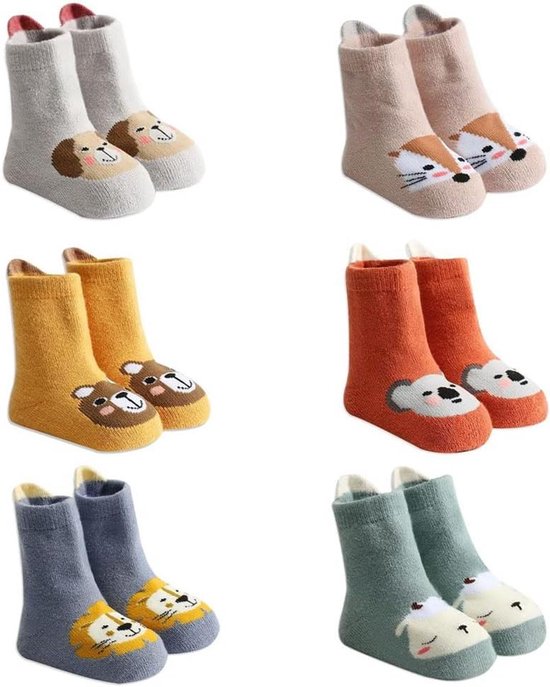 Babysokken - Kinder sokken - Warme voeten - Anti-slip grip - 6 paar - Multicolor