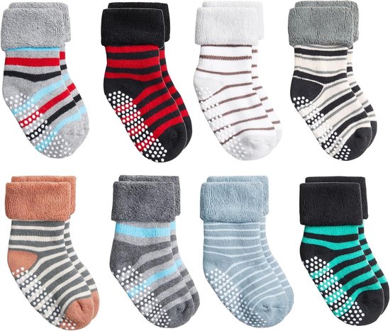 Babysokken Met Antislip - Peutersokken Kleutersokken - Veilig Lopen - Extra Dikke Katoen - 6 Paar - Wit
