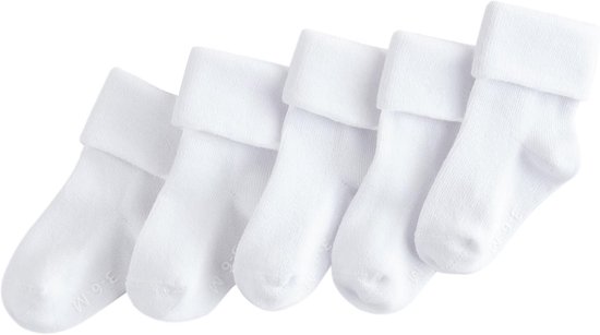 Babysokken Omslag - Zachte Sokjes - Pasgeboren Comfort - Geborduurde Details - 5 Paar - Wit