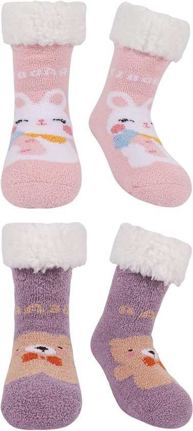Babysokken - Peutersokken Warme Sokken - Koude Dagen - Antislip Zolen - 1-4 Jaar - Dierenprint