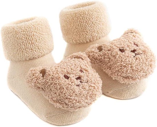 Babysokken - Warme sokken - Binnen spelen - Antislip zolen - 8-11 cm - Beige