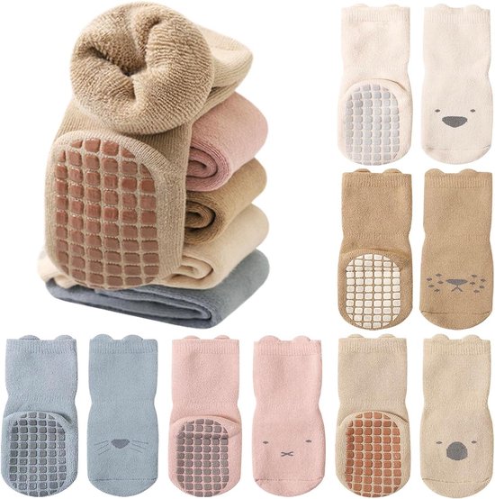 Babysokken Winter - Sokjes Peuter - Warme Voetjes - Antislip Zolen - 5 Paren - Multicolor