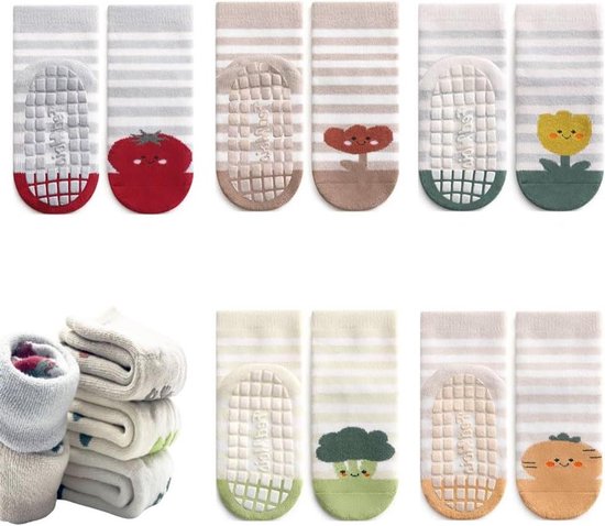 Babysokken - Wintersokken Kinderen - Warme Voetjes - Antislip Grip - 5 Paar - Multicolor