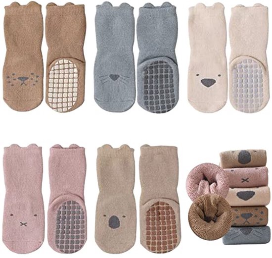 Babysokken - Wintersokken - Warme Voetjes - Anti-slip zolen - 5 paar - Multicolor