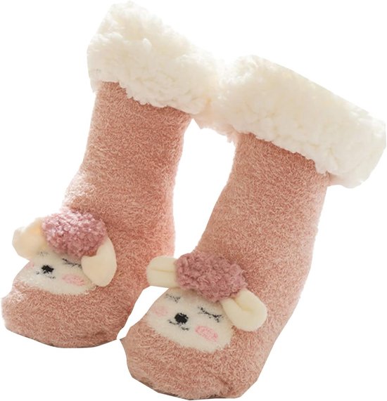 Babysokken - Wintersokken - Warmte Thuis - Antislip zool - Lang model - Roze