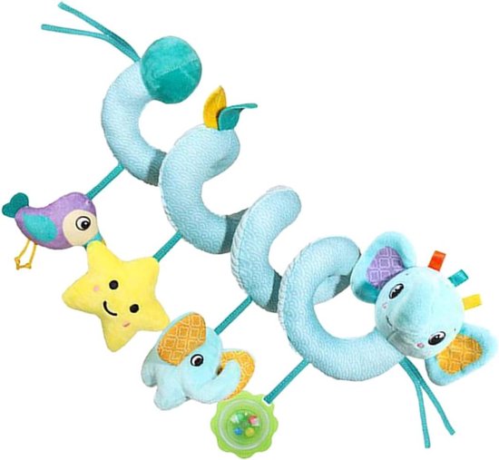 Babyspeelgoed Autostoel - Kinderwagen Speelgoed - Baby Ontwikkeling - Zachte Pluche Kwaliteit - 25 x 20 x 6 cm - Olifant