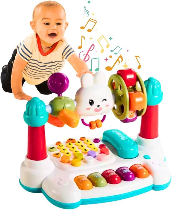 Babyspeelgoed - Educatief babyspeelgoed - met piano, telefoon, klopspel en draaiende windmolen - met dierengeluiden - Interactief leerspeelgoed voor baby's vanaf 6 maanden van Merkloos