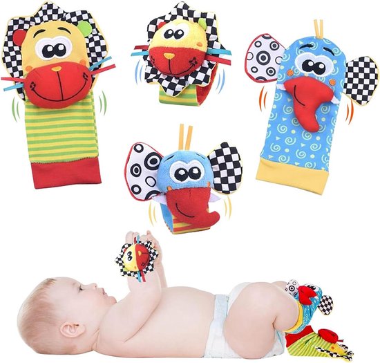 Babyspeelgoed Rammelaarsokken - Voetvinders Baby - Baby Ontwikkeling - Zachte Stoffen Materialen - 4 Stuks - Meerkleurig