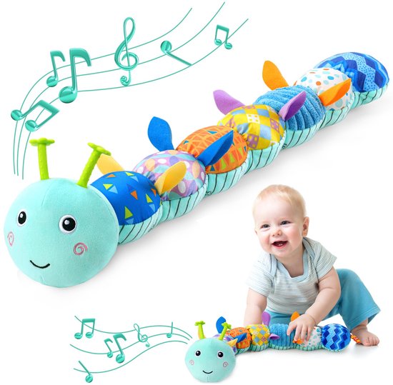 Babyspeelgoed - Rups Muzikaal Speelgoed - Montessori Zintuiglijk Speelgoed Babyspeelgoed Cadeau Voor Jongens Met Liniaal Grijpspeelgoed Ramelaar - Babyspeelgoed Cadeau Voor Pasgeborenen, Tummy Time Babyspeelgoed - Blauw