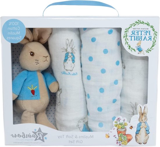 Babyspeelgoed Set - Knuffel en Monddoekjes - Baby Verzorgen - Klassiek Karakter - 24 x 6 x 20 cm - Wit