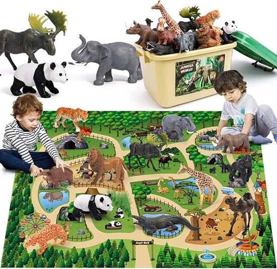 Babyspeelkleed met dieren - Speelmat - Speelkleed Baby - Montessori Speelgoed - Educatief speelgoed 3 jaar - Speelkleed - Baby gym - Educatief speelgoed 1 jaar - Baby speelgoed - Sensorisch speelgoed - Speelmat inclusief dieren - Kind XL - 145x89cm