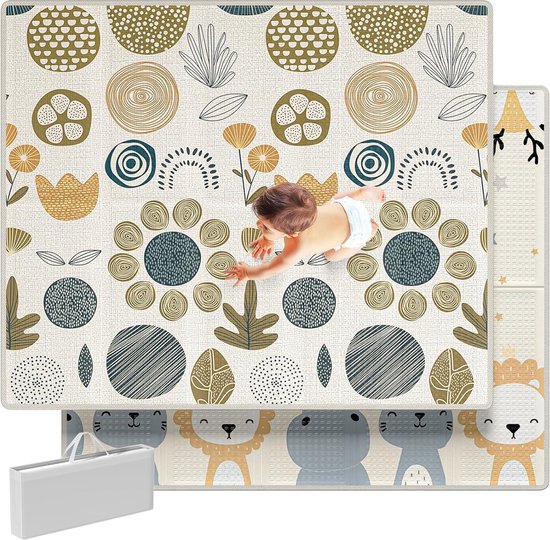 Babyspeelkleed, opvouwbare kruipmat voor baby, antislip kruipmat met randversterking, waterdichte babykruipmat met draagtas, zachte speelmat voor baby van Miss Lulu