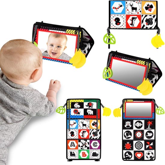 Babyspiegel, Montessori-speelgoed (0-12 maanden), Montessori-babyspeelgoed met opvouwbaar stoffen boekje, AB 6 maanden, speelset met opvouwbare spiegel van Merkloos