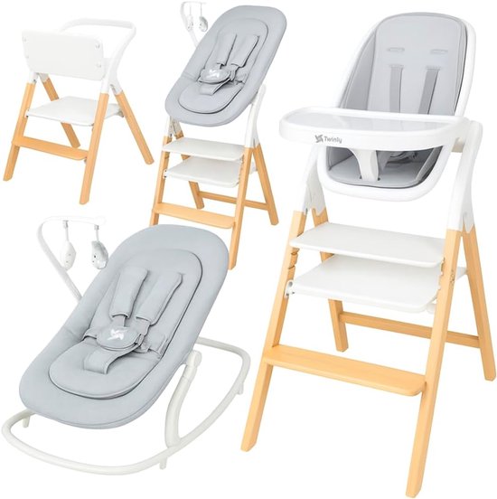Babystoel 5-in-1 - Leertoren Opvouwbaar - Vanaf Geboorte Eten - In Hoogte Verstelbaar - 64x48x100 cm - Wit Grijs