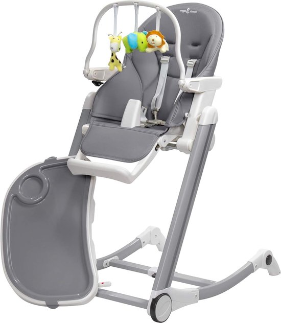 Babystoel, kinderstoel, meegroeiende kinderstoel, verstelbaar en inklapbaar, afneembaar dienblad en inclusief speelboog, in de kleur grijs - grijs van Merkloos