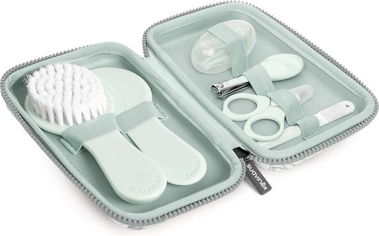 Babyverzorgingsset Complete draagbare toilettas-manicureset Inclusief: borstel en kam + tandenborstel + schaar + vijl + nagelknipper 6-delig groen van Safety 1st.
