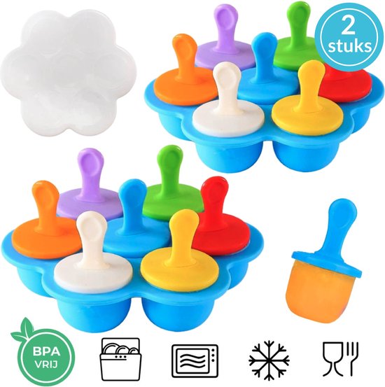 Babyvoeding bewaarbakjes - Bewaarbakjes babyvoeding - Ijsvormpjes siliconen - Vormpjes voor ijsjes - Babyvoedingsaccessoires - Multiset van 2 bakjes - 14 porties - Diepvries, magnetron & vaatwasser veilig - 100% BPA vrij van Jellyfish Concepts