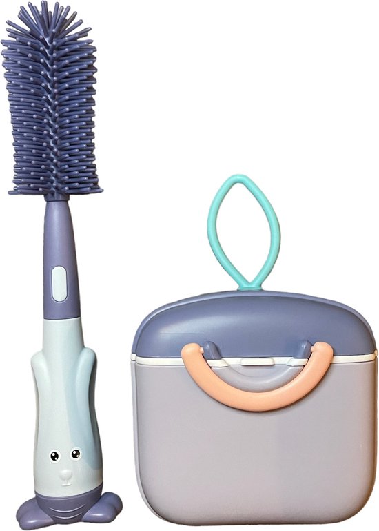 Babyvoeding bewaarbox met flessenborstel - Blauw - Flessenborstel - Reisset - Melkpoeder bewaarbox - Luchtdicht - Baby - Flesvoeding