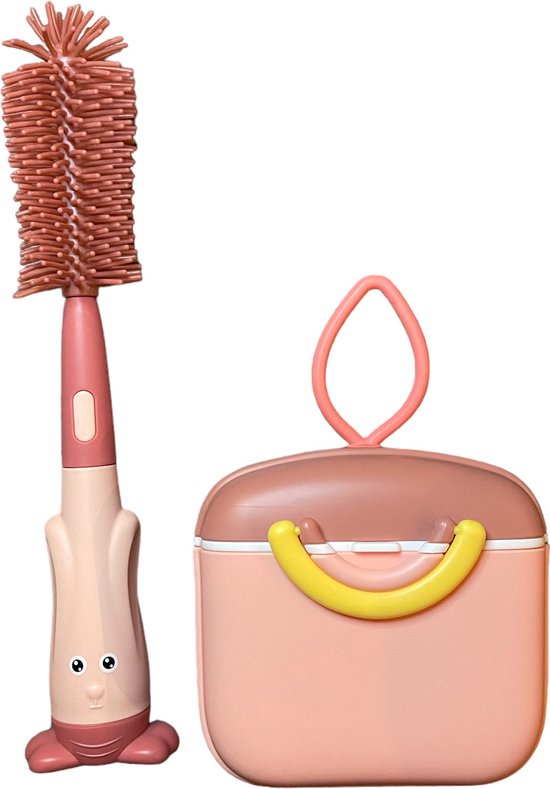 Babyvoeding bewaarbox met flessenborstel | Rood | Flessenborstel | Reisset | Melkpoeder bewaarbox | Luchtdicht | Baby | Flesvoeding van Merkloos