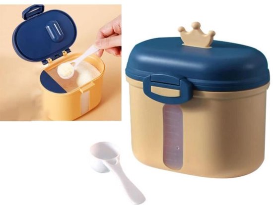 Babyvoedingdispenser, doseerbakje voor flesvoeding, ontbijtgranenbakje met lepel, kan ook gebruikt worden voor snacks, fruit en andere etenswaren.