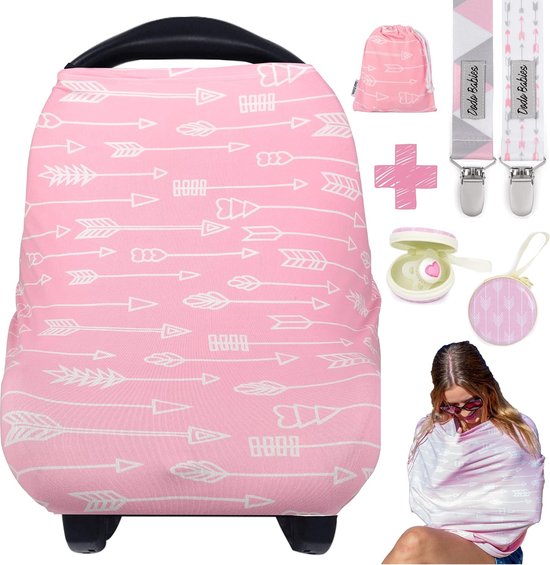 Babyvoedingshoes voor borstvoeding - Autostoelhoes Voedingssjaal Voedingshoes - Ultrazacht en ademend - Multifunctioneel ontwerp - Inclusief fopspeenclips, etui, opbergtas van MILKIES.