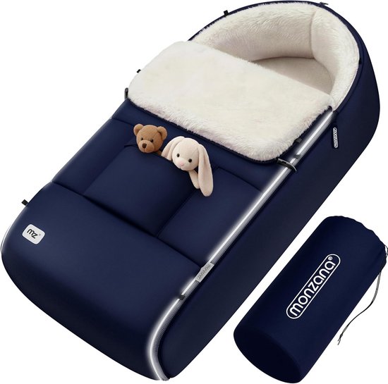 Babyvoetenzak met Reflectoren, Weerbestendig, Antislip, Ideaal voor Kinderwagens en Autostoelen, 90 x 60 cm, Marineblauw