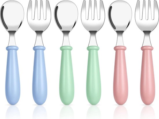 Babyvork en lepel, 6 stuks Babylepel, Vork, Roestvrij Staal, voor Zelfvoedende Educatieve Accessoires, Cadeau voor Kinderen en Baby's van Houkiper