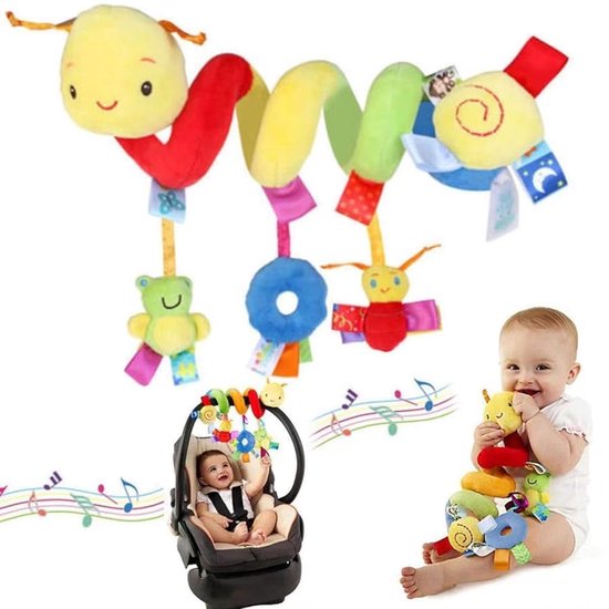Babywagen- En Autostoelspeeltje - Caterpillar Wraparound Doll - Zintuiglijk Interactief Speelgoed Met Cartoonfiguren, Geschikt Om Op Te Hangen of Om Kinderbedjes of Kinderwagens Te Wikkelen