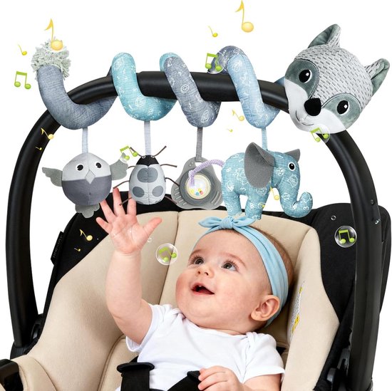 Babywagen Speelgoed - Activiteitenspiraal Hangspeelgoed - Baby Vermaak - Zachte Pluche Stof - 21 x 15 cm - Grijze Vos